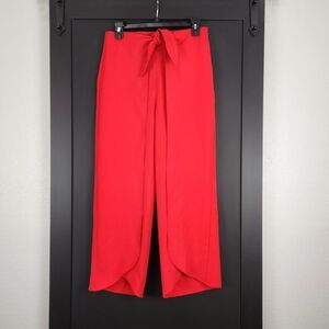 Express FAUX WRAP RED CROP HIGH RISE PANT SIZE 4R